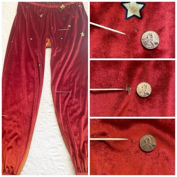 AVIATOR NATION Women L Red Velvet Sweatpants Joggers Velour Galaxy Star READ - Picture 12 of 12